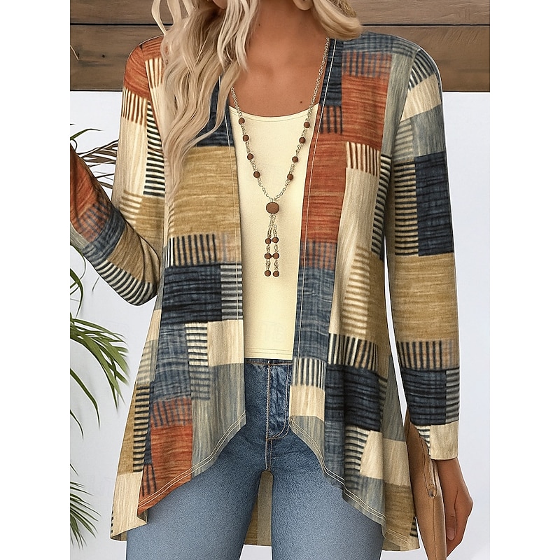 Women's Blouse Casual Long Sleeve Asymmetrical Regular Tops Daily Print Blue Purple Orange Green Summer Fall Winter