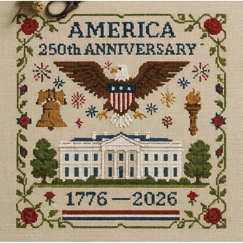 United States 250th Anniversary Cross Stitch Kit Personalized Patriotic Cross Stitch Kits Commemorative Embroidery for Beginners Stamped and Counted Style Gifts for Veterans Military Fans2