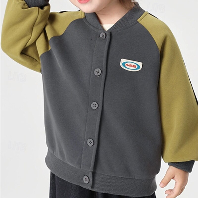 Kids Unisex Baseball Jackets Outerwear Color Block Long Sleeve Comfort Buttons Soft Coat Outdoor Cotton Fashion Daily Pinky Blue Sky Blue Spring Fall 4 years+