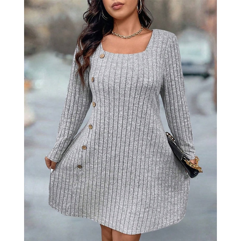 Women's Mini Dress Casual Dress Elegant Fashion Modern Outdoor Daily Going out Regular Fit Plain Long Sleeve Square Neck Grey Spring Winter Autumn