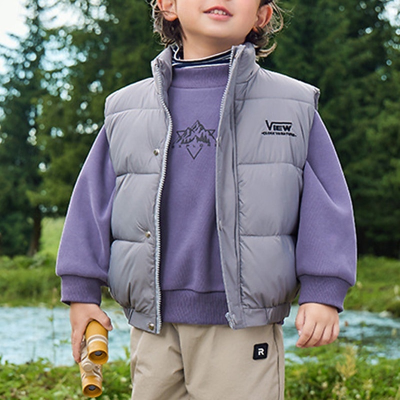 Kids Unisex Vest Coat Outerwear Solid Color Sleeveless Buttons Keep Warm Soft Breathable Coat Outdoor Cotton Fashion Daily Khaki Gray Fall Winter 4 years+