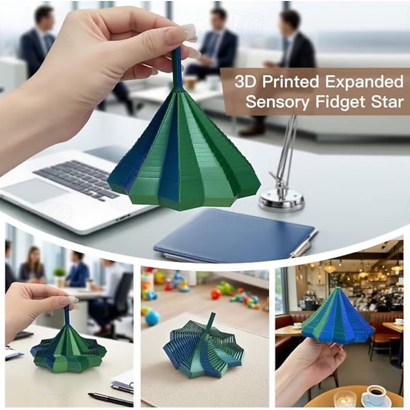 Expand Sensory Fidget Star Hexagonal Decompression Toy with Handle 3D Printed Stress-Relief Companion, Honeycomb Whirling Spiral Design for Focus and Anxiety Relief3