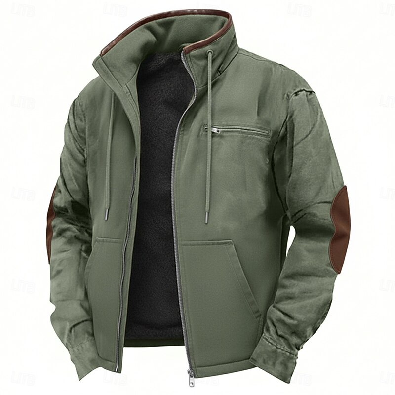 Men's Fleece Sweatshirt Full Zip Sweatshirt Navy Blue Brown Green Dark Gray Standing Collar Plain Patchwork Color Block Sports & Outdoor Casual Daily Streetwear Cool Sportswear Winter Clothing Apparel