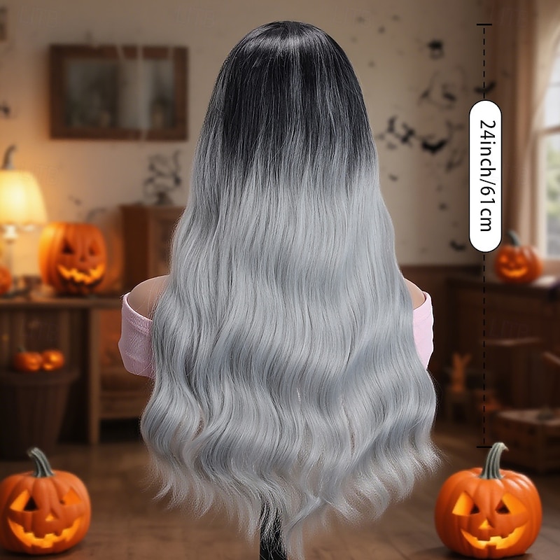 Synthetic Lace Wig Curly Style 24 inch Gray Middle Part U Part Wig Women's Wig Silver grey4
