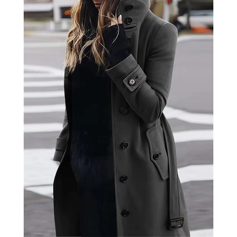 Women's Winter Coat Coat Warm Comfortable Pocket Buttons Elegant Casual Plain Vacation Street Casual Daily Wear Long Turndown Regular Fit Long Sleeve Outerwear Black Red Orange Fall Winter