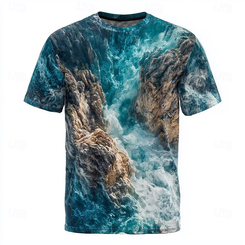 Men's Optical Illusion 3D Mountain T Shirt Short Sleeve T shirt 3D Print Crew Neck Shirt Exaggerated Designer Party Daily Holiday Blue Brown Summer Spring All Seasons Clothing Apparel S M L XL XXL2
