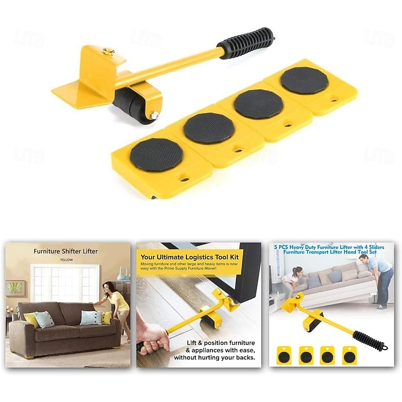 Heavy Duty Furniture Lifter with 4 Sliders Appliance Roller Moving Tools for Sofa Refrigerator Cabinet, Max Up for 150KG/330LB, Easily Redesign and Rearrange Living Space (Yellow)2