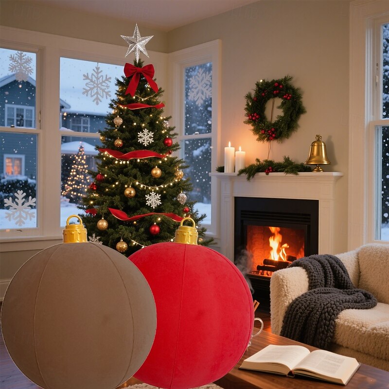 Christmas Outdoor Inflatable Velvet Ball 60cm/24 Inch Large Inflatable Xmas Ornaments, Reusable Blow Up Christmas Decorations for Yard Tree Indoor2