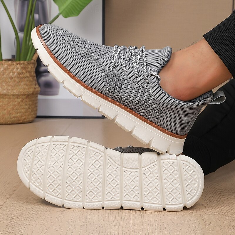 Men's Lightweight Gray Breathable Knit Sneakers – Casual Sport Running Shoes for Gym, Walking and Everyday Activities2