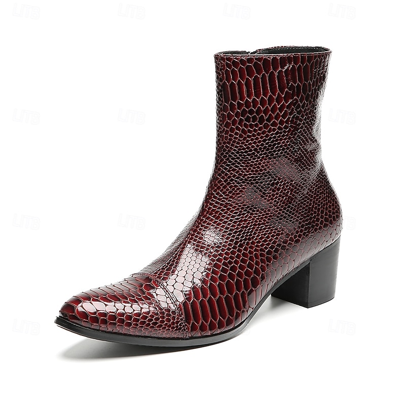 Men's Genuine Leather Burgundy Crocodile Pattern Zipper Boots – Retro Ankle Boots for Business, Evening Parties and Special Occasions2