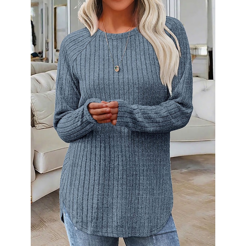 Women's Blouse Solid Color Elegant Casual Long Sleeve Crew Neck Regular Tops Daily Black Blue Purple Orange Brown Spring Fall