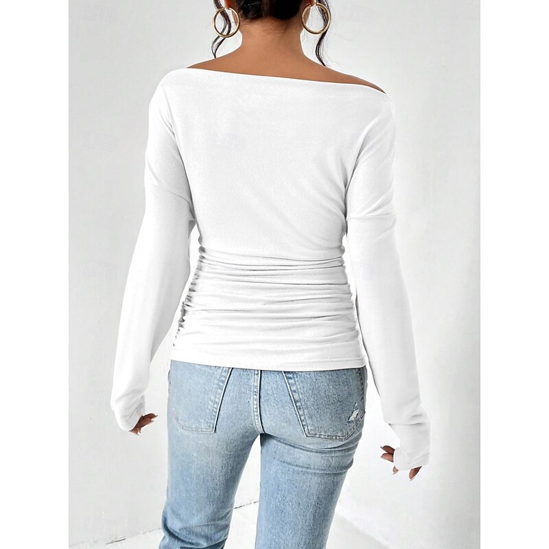 Women's Blouse Solid Color Stylish Casual Long Sleeve Cold Shoulder Regular Tops Daily Ruched Black White Yellow Red Gray Spring Fall2