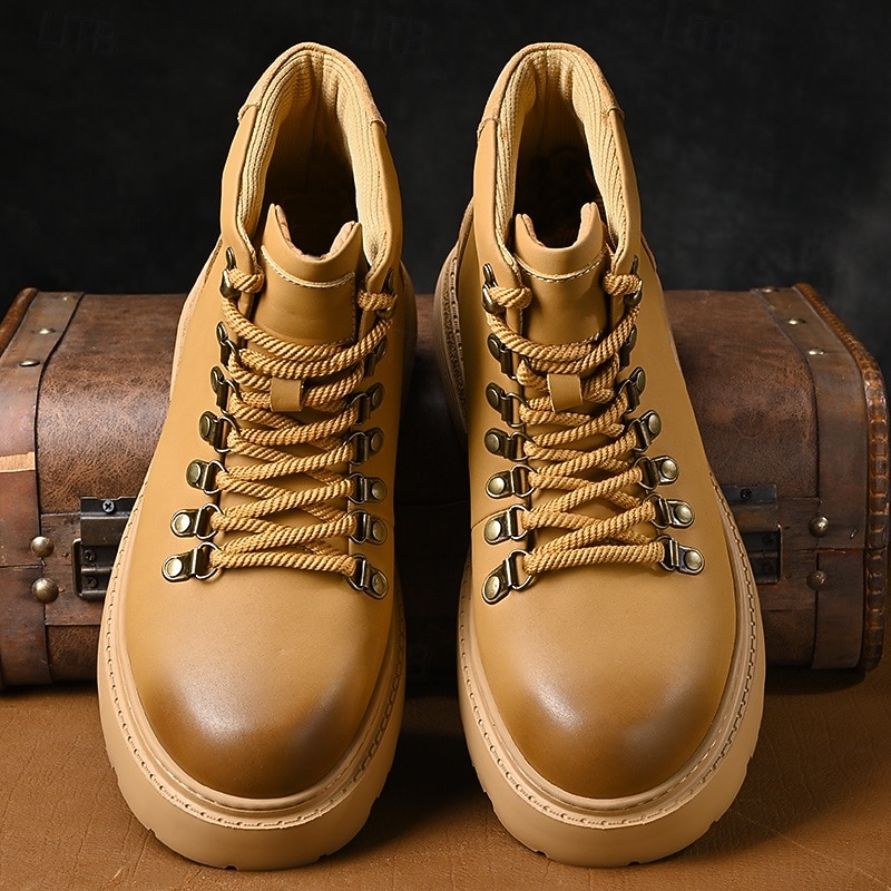 Men's Yellow High-Top Hiking Boots – Lightweight Anti-Slip Outdoor Work and Trekking Shoes for Casual and Rugged Use4