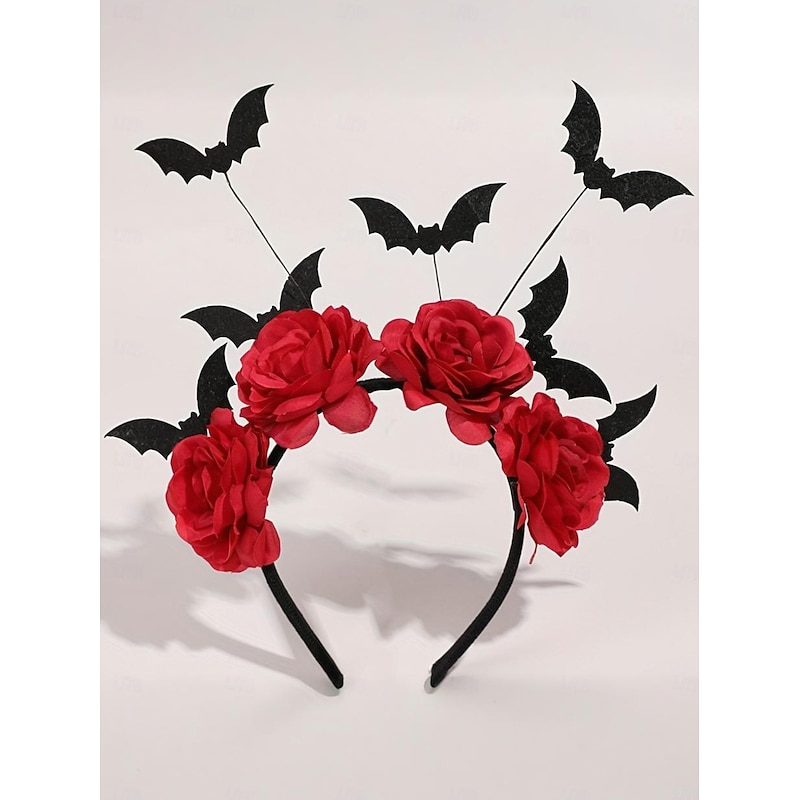Women's Halloween Bat Headband with Red Roses - Gothic Costume Hair Accessory for Party, Masquerade and Cosplay Events4