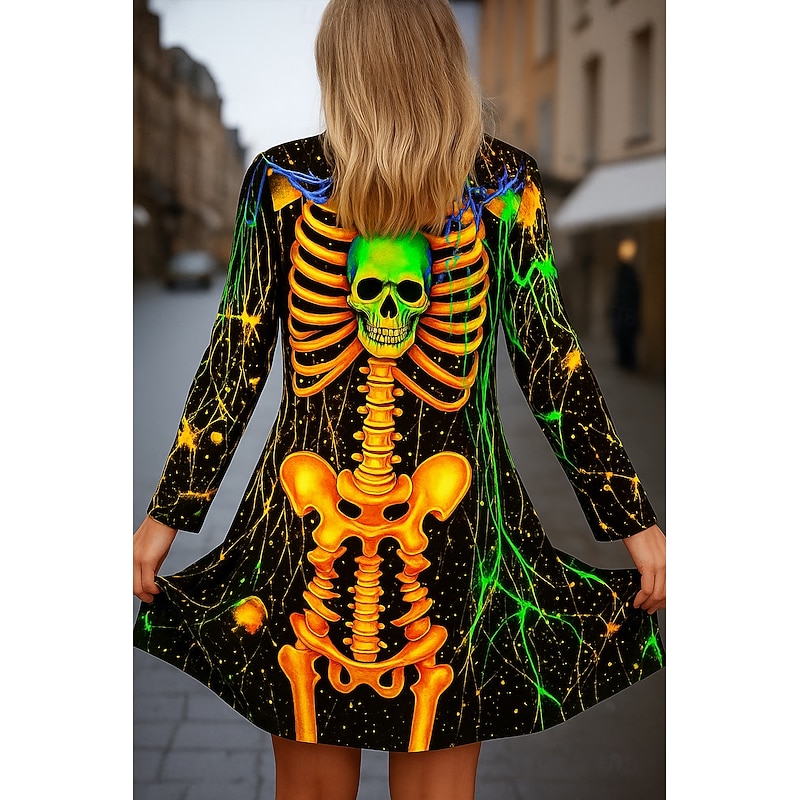 Halloween Skull Women's Cloak / Capes Quick Dry Lightweight Knit Active Exaggerated 3D Casual Long Collarless Regular Fit Long Sleeve Outerwear Blue Purple Orange Spring Fall2