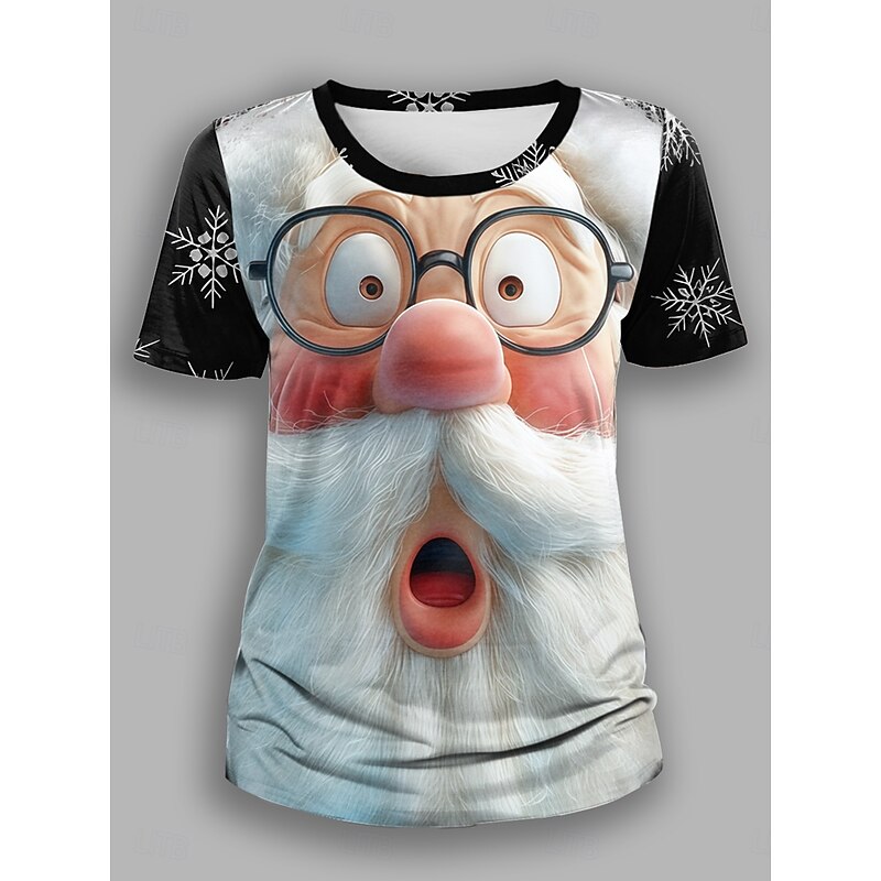 Christmas Women's T Shirt Graphic Santa Claus Vintage Stylish Classic Short Sleeve Crew Neck Regular Tops Daily Print Black White Yellow Red Orange Fall Winter2