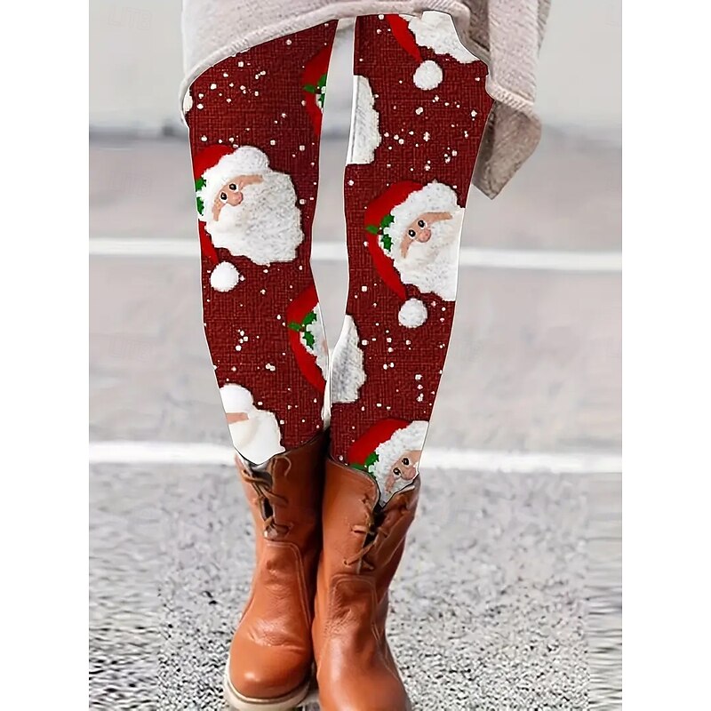 Women's Leggings Vacation Vintage Fashion Ankle-Length High WaistPantsUgly Christmas Graphic Reindeer Printing Thermal Warm Soft Breathable Stretchy Formal Outdoor Vacation claret Khaki Spring Fall4