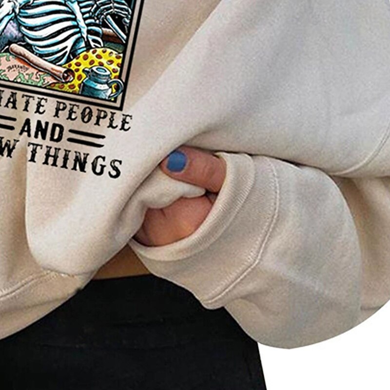 Women's Pullover Sweatshirt Graphic Skull Halloween Active Fashion Streetwear Long Sleeve Crew Neck Round Neck Regular Tops Street Dailywear Casual Print Beige Fall Winter3