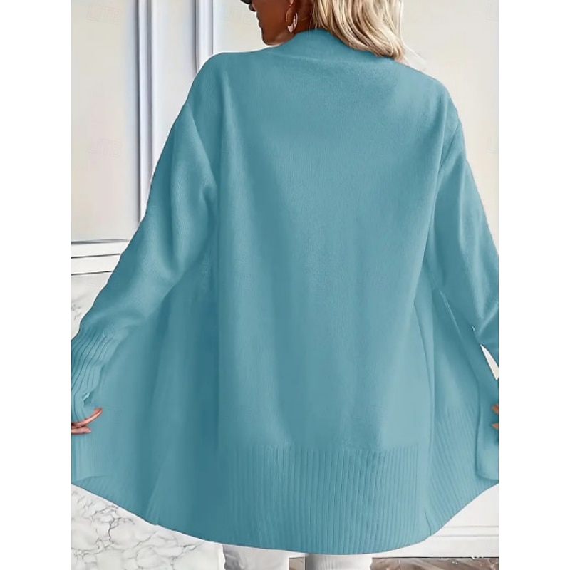 Women's Sweater Cardigan Elegant Fashion Streetwear Pure Color Open Front Pocket Knitted Long Sleeve Regular Tops Knit Outdoor Daily Weekend Black White Fall Winter4