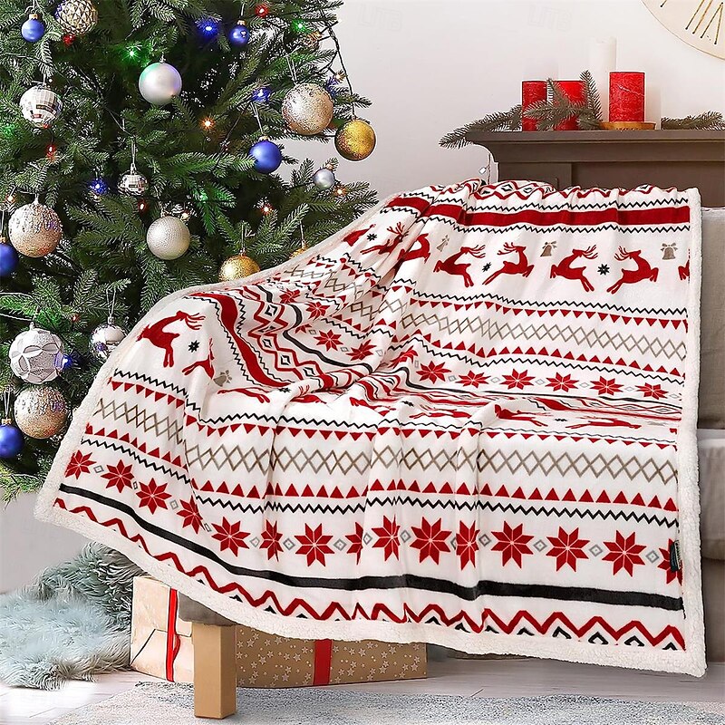 Christmas Red Snowflake Fleece Blanket, Super Soft Warm Winter Throw, Cozy Nap Blanket, Perfect Holiday Gift3