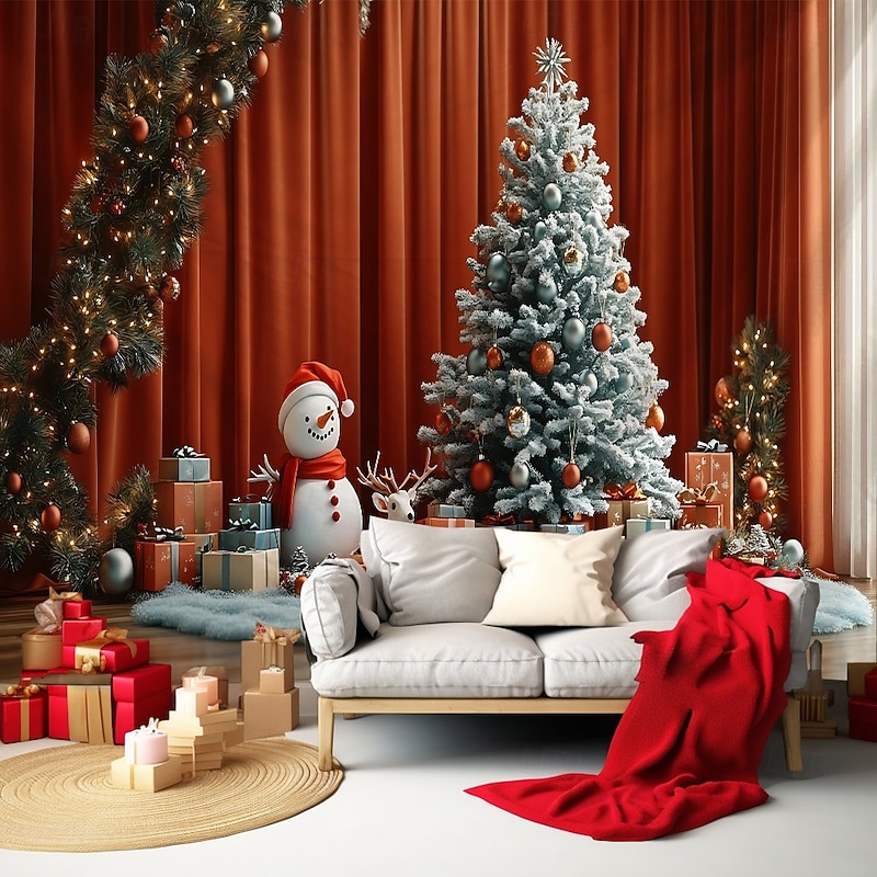Chrismas Hanging Tapestry Christmas Tree Santa Claus Gift Boxes Large Wall Art Mural Decor Blanket Curtain Holiday Home Bedroom Living Room Festive Party Seasonal Christmas Celebration Decoration3