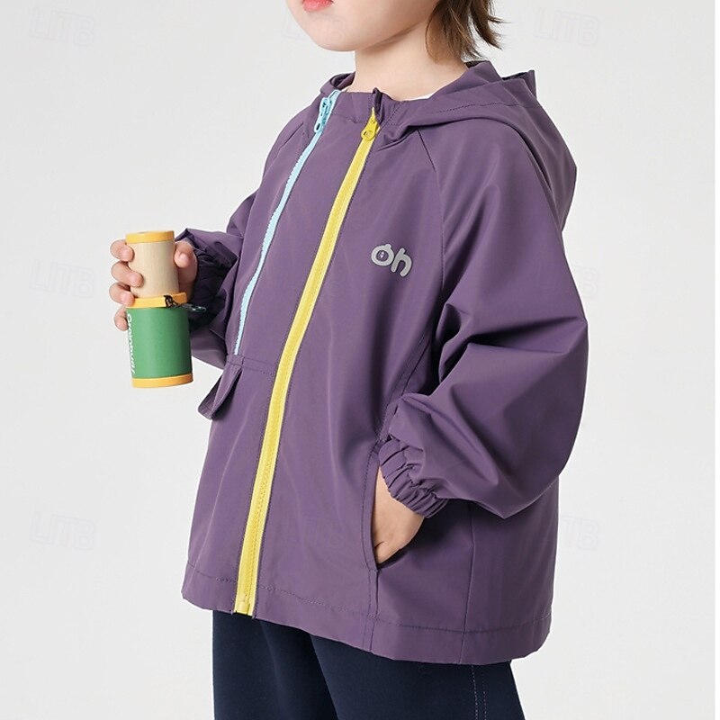 Kids Boys' Hiking Jacket Outdoor Jacket Outerwear Solid Color Long Sleeve Zipper Pocket Comfort Waterproof Windproof Coat Outdoor Fashion Daily Purple Spring Fall 4 years+3