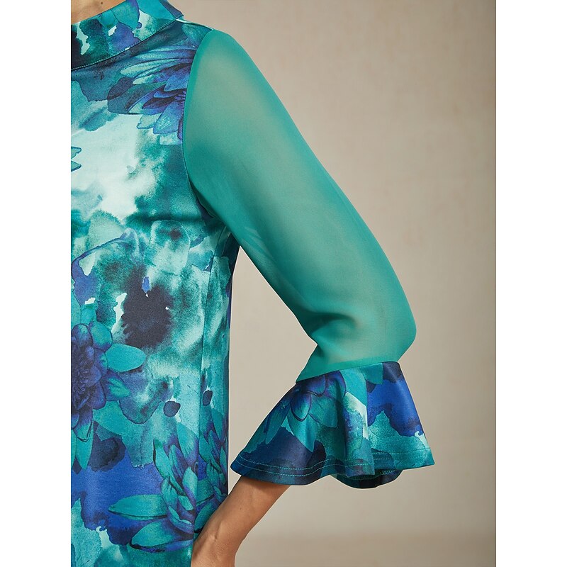 Women's Blouse Green Tie Dye Floral Stretch Knit Pullover Comfortable Fit Casual Vacation Spring Summer Fall4