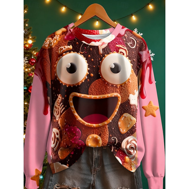 Christmas Regular Tops Home Street Dailywear Print White Yellow Pink Brown Fall Winter2