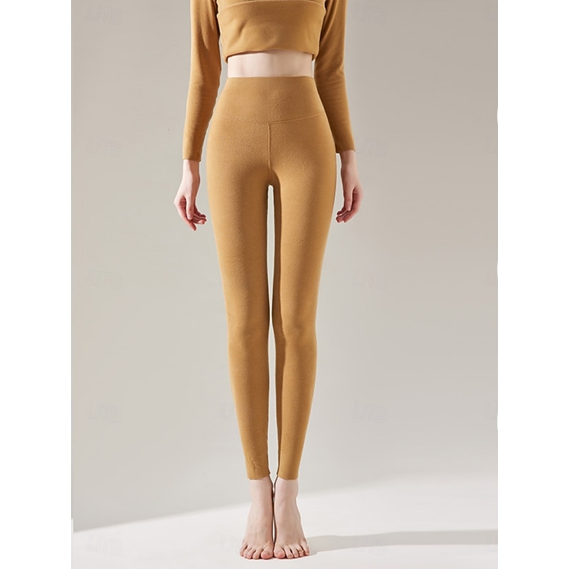 Women's Fleece Pants Leggings Fashion Basic Casual Full Length High Waist Plain High Cut Comfy Soft Comfortable Stretchy Home Daily Apricot Black Yellow Orange Spring Fall Winter Slim Fit3