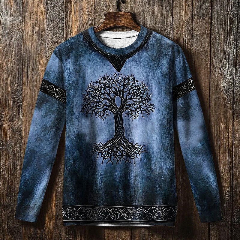 Men's Sweatshirt Blue Green Khaki Crew Neck Tree Of Life Yggdrasil Celtic Knot Print Casual Daily Holiday Vintage Viking Fall Winter Clothing Apparel Hoodies Sweatshirts4