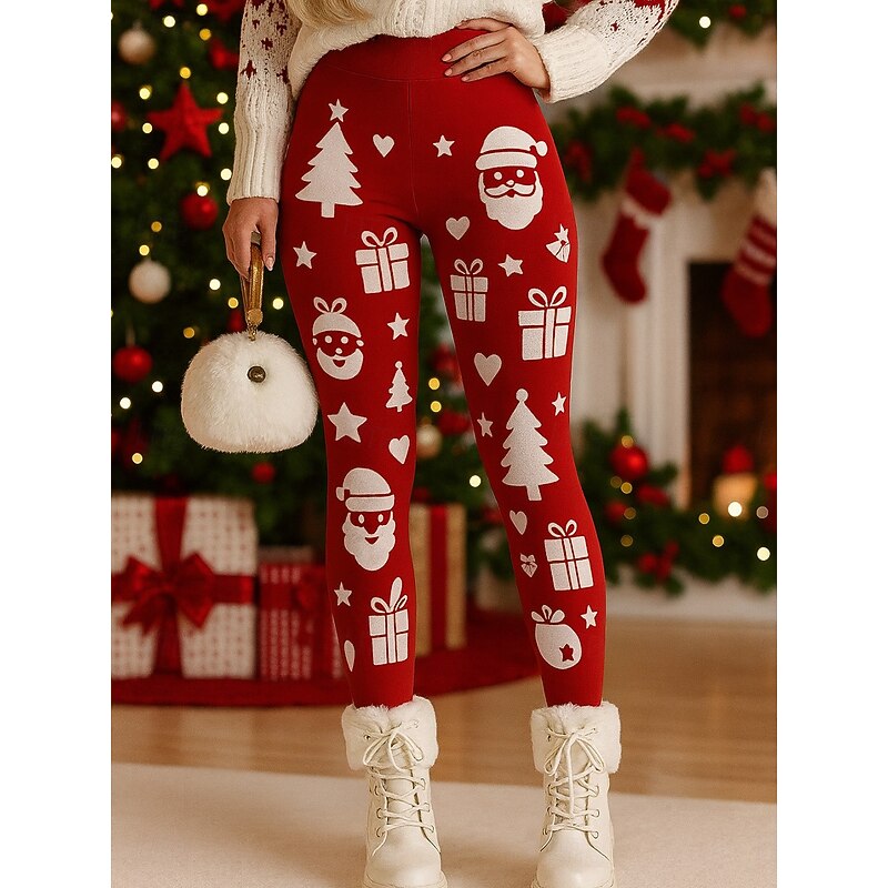 Women's Leggings Vacation Vintage Ethnic Style Full Length High WaistPantsUgly Christmas Graphic Santa Claus Christmas 3D Print Novelty Quick Dry Breathability Soft Stretchy Formal Outdoor Vacation3