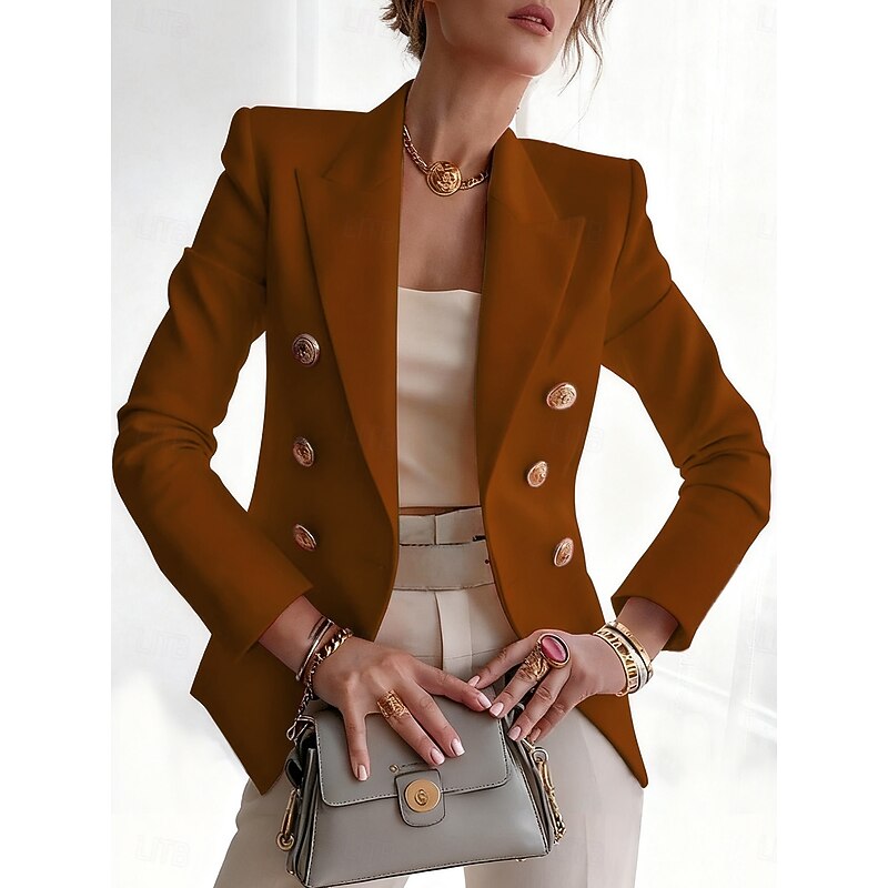 Women's Blazer Comfortable Breathable Print Fashion Casual Plain Office / Career Double Breasted Regular Notch Lapel Regular Fit Long Sleeve Outerwear Black Red Blue Fall Winter4