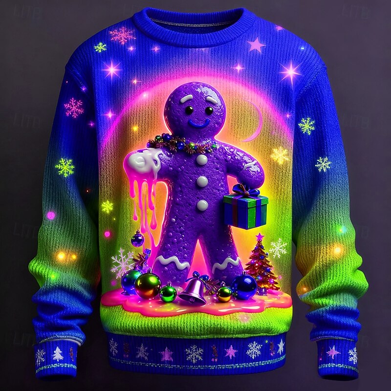 Ugly Christmas Sweater Men's Cartoon Bell Pullover Sweater Jumper Knitwear Crewneck Casual Vacation Daily Festival 3D Print Keep Warm Long Sleeve Spring Fall Winter Red Blue Purple2