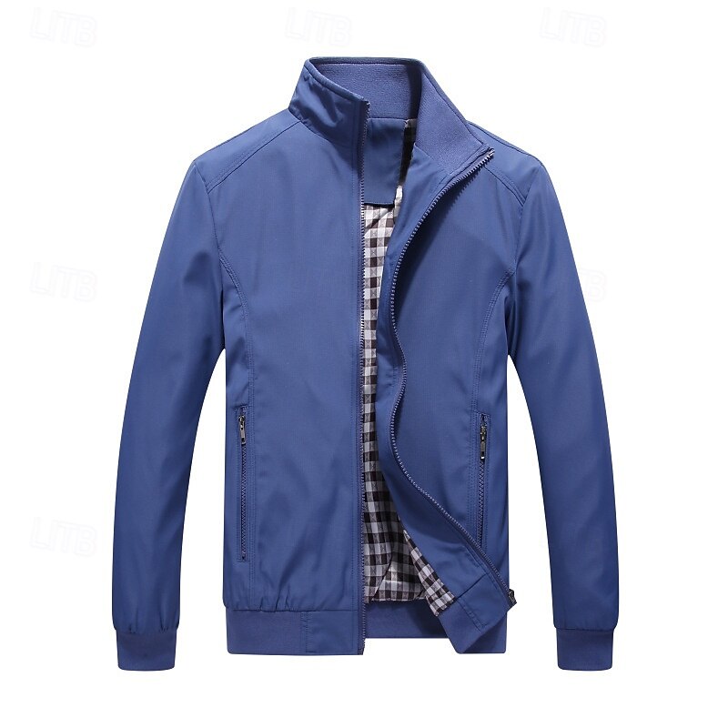 Men's Lightweight Jacket Casual Jacket Vacation Daily Breathable Pocket Spring Fall Plain Fashion Classic Stand Collar Regular Black Blue Green Khaki Light Grey Jacket3