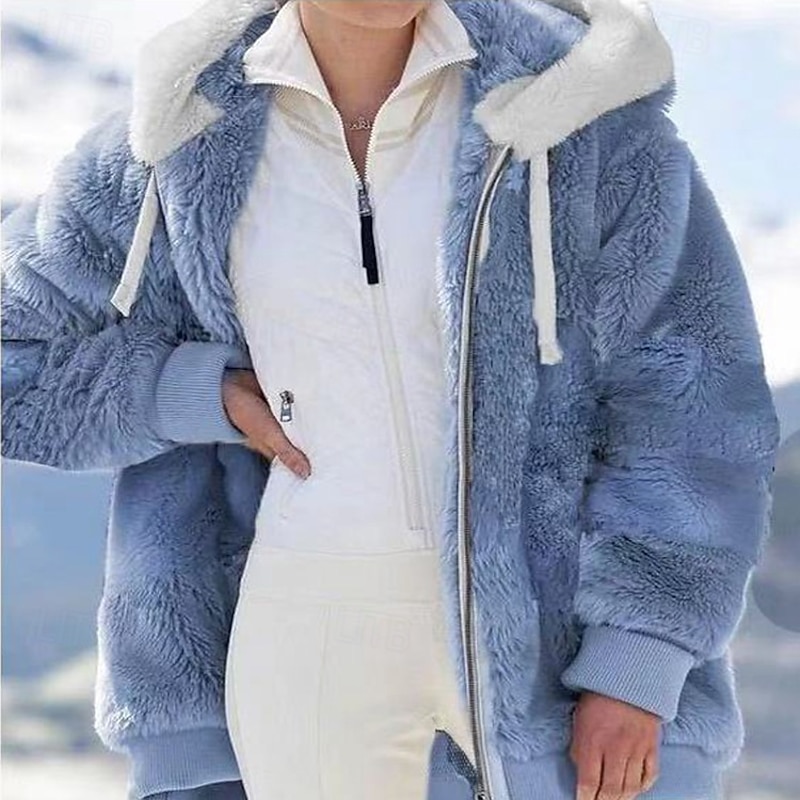 Women's Sherpa Jacket Comfortable Breathable Pocket Elegant Casual Plain Vacation Street Casual Daily Wear Open Front Regular Hooded Regular Fit Long Sleeve Outerwear Black White Blue Spring Fall