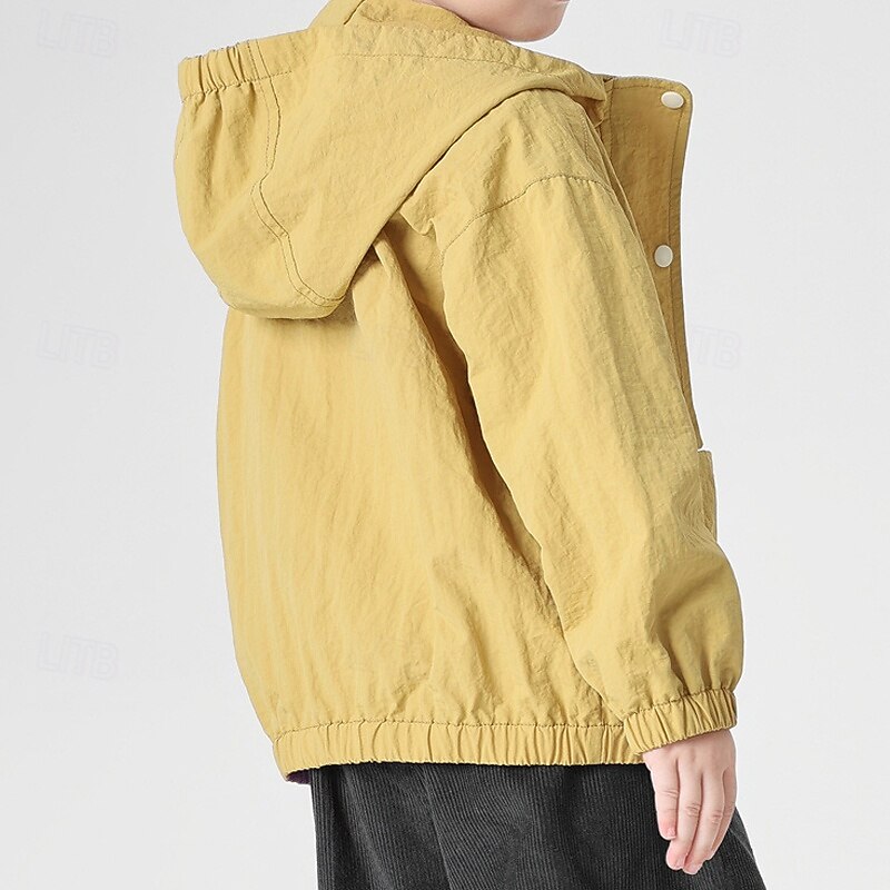 Kids Boys' Hiking Jacket Outdoor Jacket Outerwear Solid Color Long Sleeve Zipper Pocket Comfort Waterproof Windproof Coat Outdoor Fashion Daily Earth Yellow Spring Fall 4 years+4