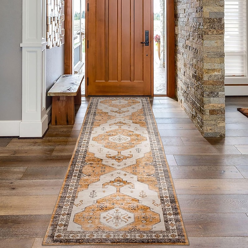 Runner Rugs Moroccan Style Faux Cashmere Hallway Carpet, Non-Slip Soft Washable Floor Mat, Long Runner Rug for Entryway, Bedroom, Living Room, Kitchen