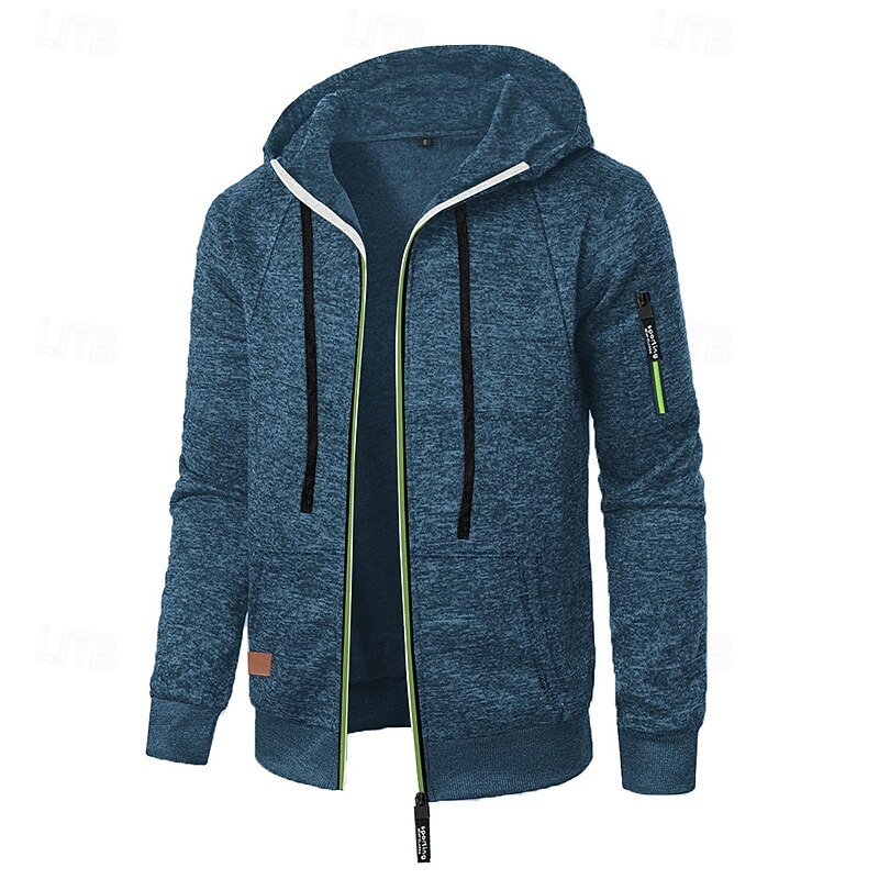 Men's Jacquard Hoodie Full Zip Hoodie Tactical Hoodie Denim Blue Black Navy Blue Dark Gray Hooded Plain Zipper Sports & Outdoor Casual Daily Streetwear Cool Sportswear Spring &  Fall Clothing Apparel4