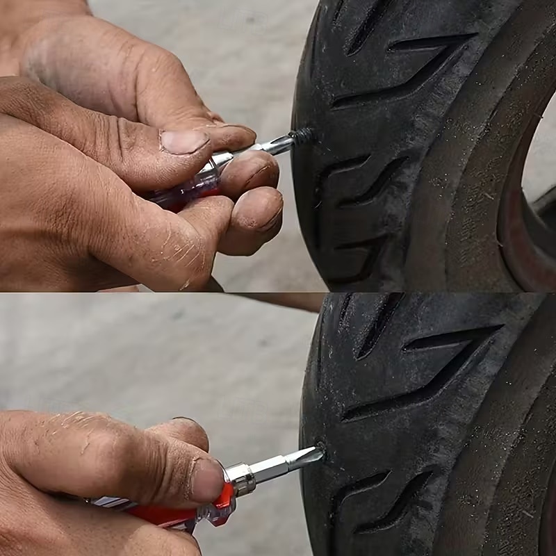 100 Pcs Tire Repair Rubber Nail, Tire Repair Rubber Screws Black, Tire Screw Plug, Fast Tool Self-Service Tire Repair Nail for Car Motorcycle Tire, Essential Car Accessories Tires Repairs Screws4