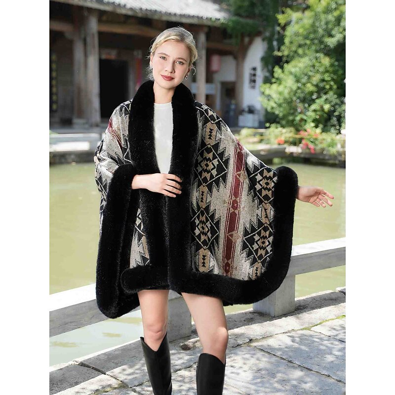 Faux Fur Wraps Elegant Casual Daily Sleeveless Batwing Sleeve Polyester Wedding Wraps With Jacquard For Special Occasion Fall & Winter3