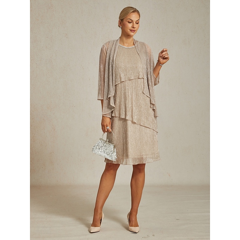 Women's Evening Tops Cover Up Jacket Solid Color Stylish Romantic Wedding 3/4 Length Sleeve Wedding Guest Evening Party Business Attire Pleated Layered Metallic Rose Gold Summer Spring Fall Winter3