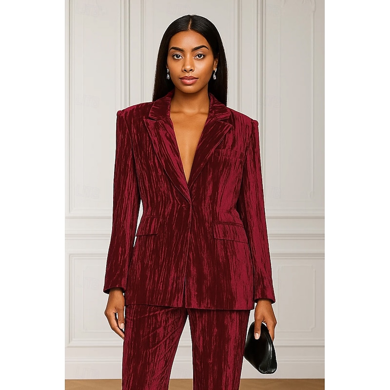 Women's Blazer Sport Coat Formal Wedding Guest Vintage Tuxtured Velvet Elegant Long Sleeve Notch Lapel Single Breasted with Flapped Pockets