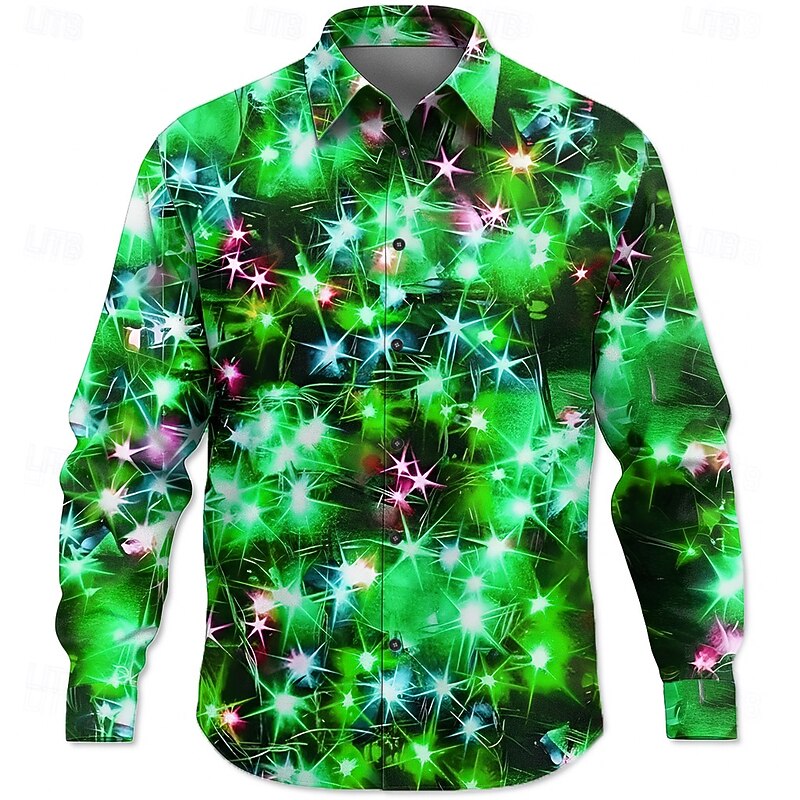 Christmas Men's Merry Christmas Christmas Light Shirt Button Up Shirt Long Sleeve Fashion Casual Outdoor Holiday Spring Fall Turndown 3D Print Collared Shirts Yellow Red Green2