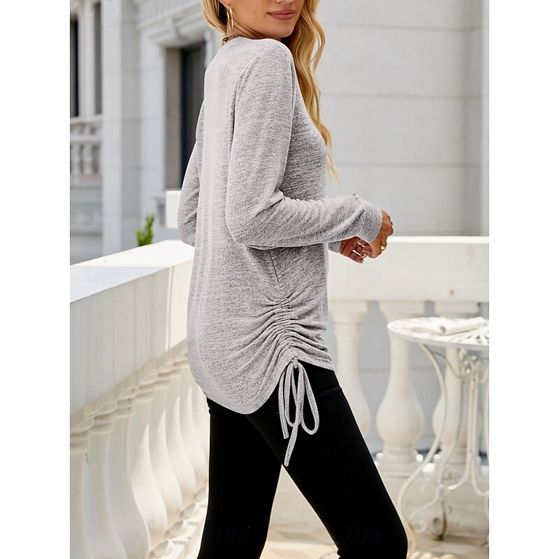 Women's Blouse Solid Color Stylish Casual Long Sleeve V Neck Regular Tops Daily Smocked Black Brown Gray Light Blue Spring Fall4