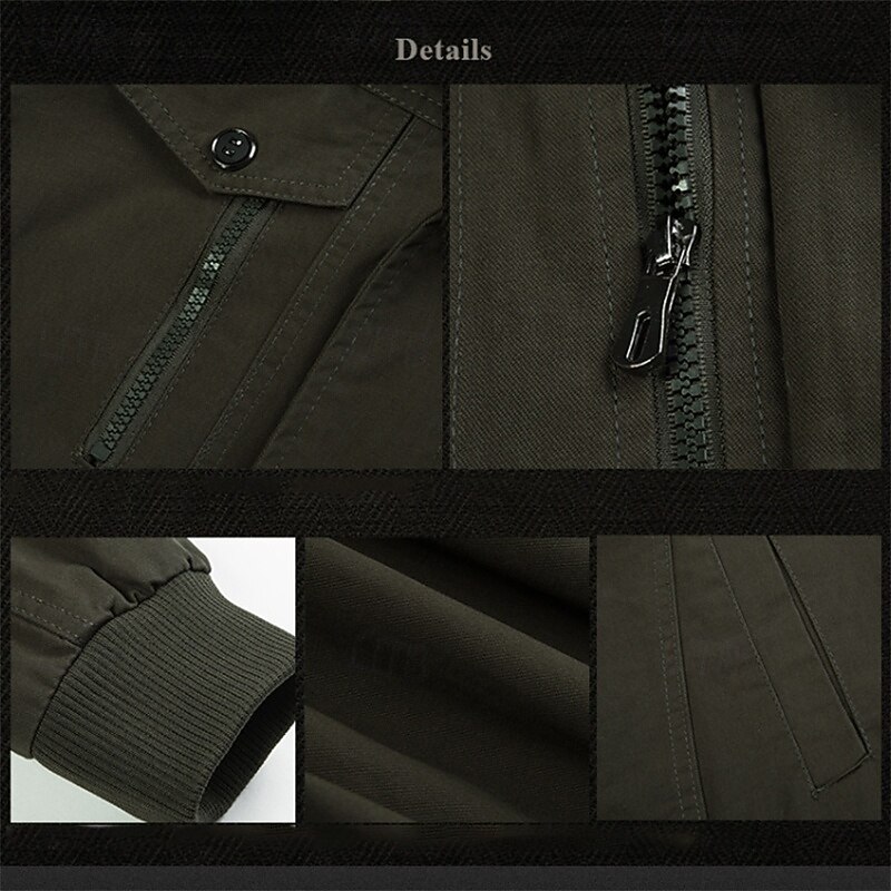 Men's Utility Jacket Cargo Jacket Vacation Daily Wearproof Pocket Spring Fall Plain Fashion Classic Stand Collar Regular Black Khaki Army Green Jacket2