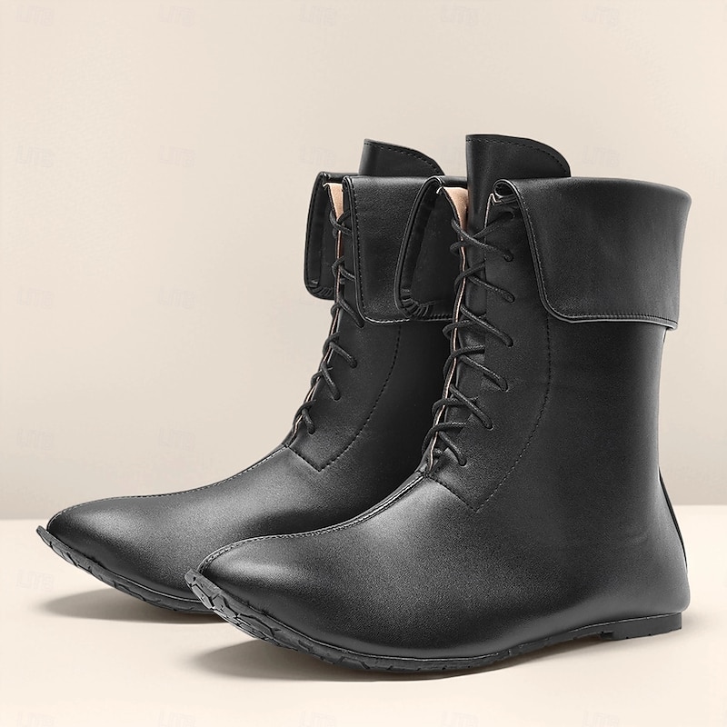 Men's Medieval Renaissance Lace-Up Boots, Classic Retro Costume Style Footwear for Cosplay, Theater Performances, Festivals and Historical Reenactments