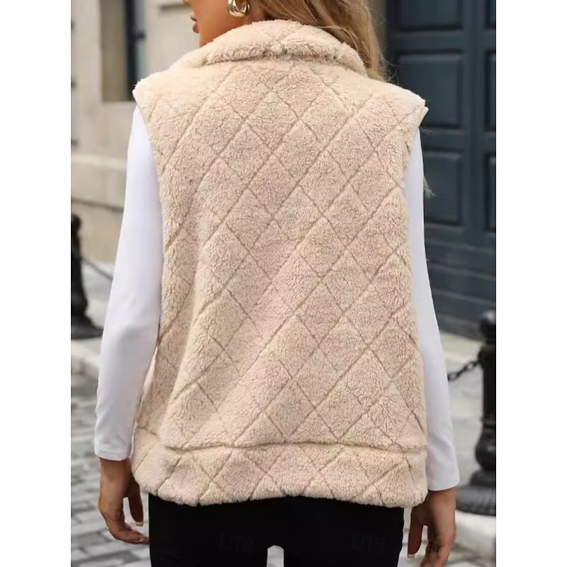 Women's Fleece Vest Sherpa Jacket Comfortable Breathable Zipper Pocket Casual Plain Vacation Street Casual Daily Wear Zipper Regular Turndown Regular Fit Sleeveless Outerwear Black Red Fuchsia Spring2