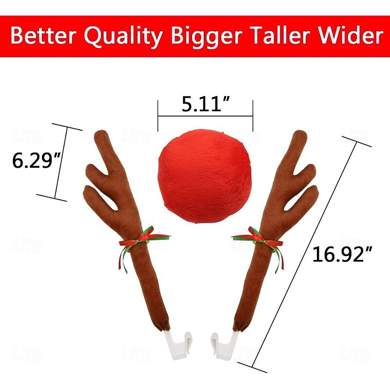 Christmas Car Reindeer Antlers & Nose Xmas Decorations Best for Window Roof-Top & Grille Rudolph Reindeer Kit - Auto Holiday Accessories Decoration Kit Also for SUV Van Truck2