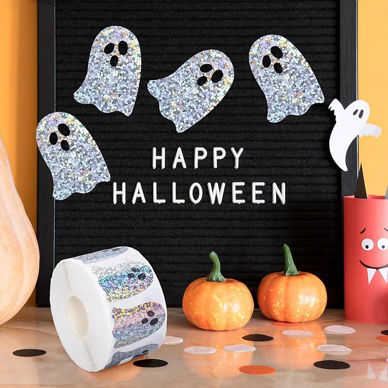 500pcs*2 Cute Laser Ghost Stickers 3.8cm/1.5in Cute Ghost Sealing Stickers Self-Adhesive Paper Halloween Halloween Decorations Gift Decoration Stickers Suitable for Birthdays Gifts Halloween3