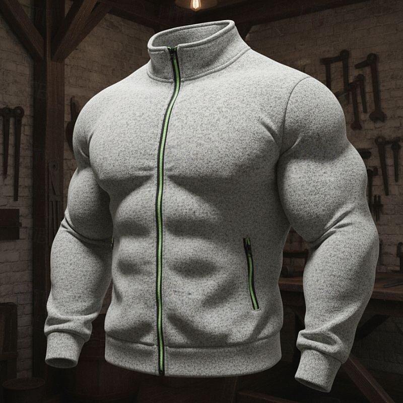 Men's Sweatshirt Full Zip Sweatshirt Black Army Green Navy Blue Light Grey Dark Gray Standing Collar Plain Pocket Sports & Outdoor Daily Holiday Polyester Streetwear Basic Casual Spring Fall Clothing